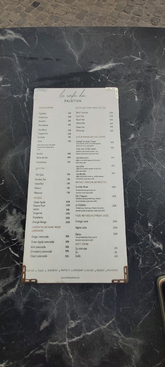Le Cafe Du Palation menu board