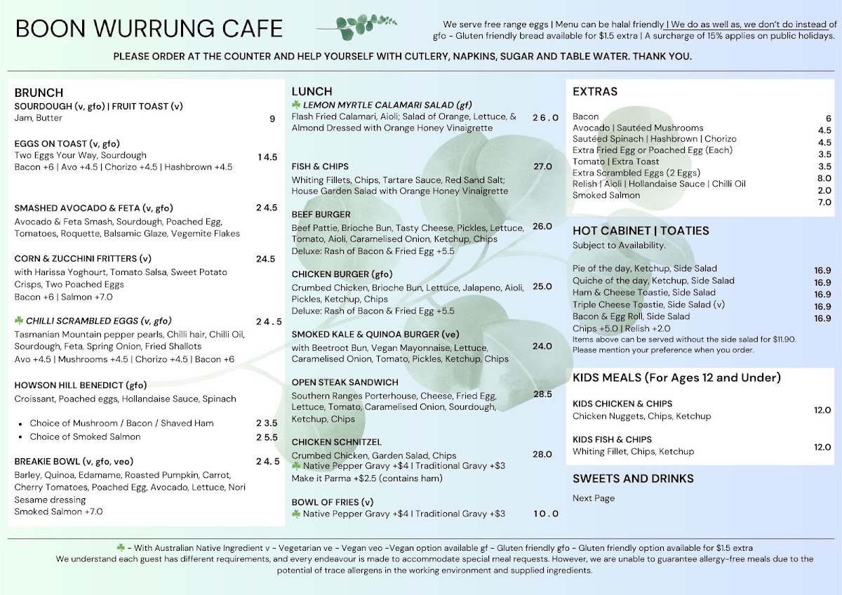 Boon Wurrung Cafe menu board