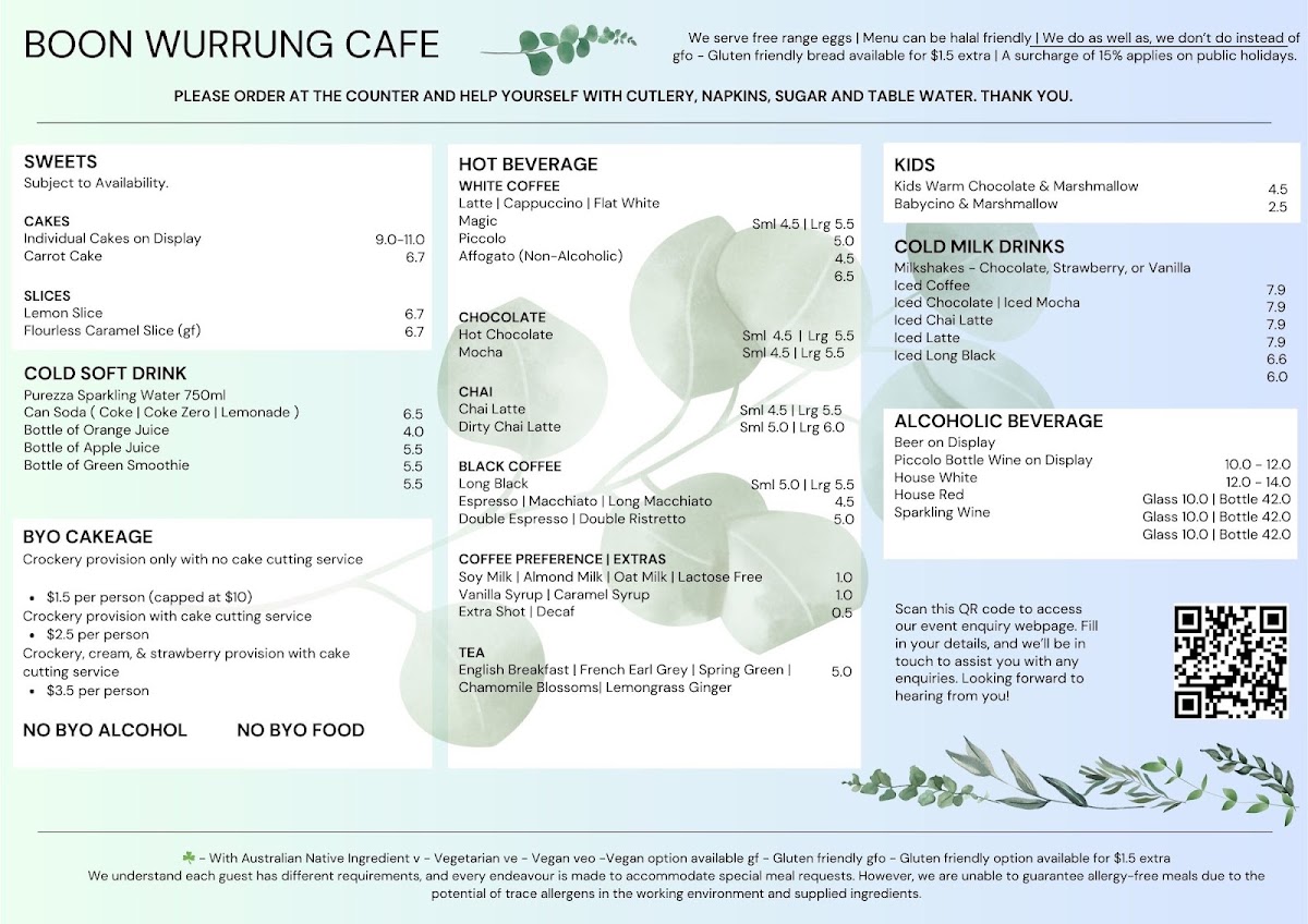 Boon Wurrung Cafe menu board