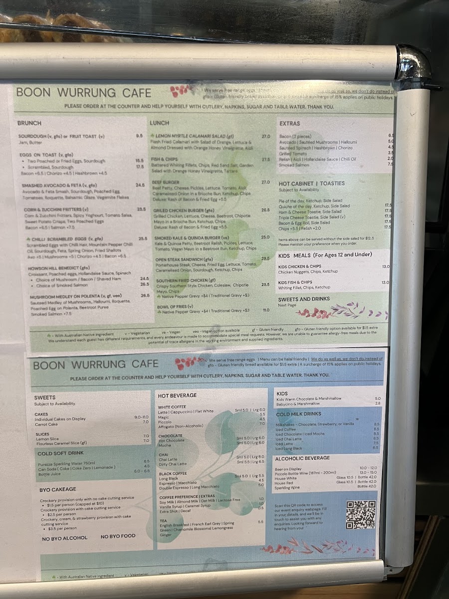 Boon Wurrung Cafe menu board