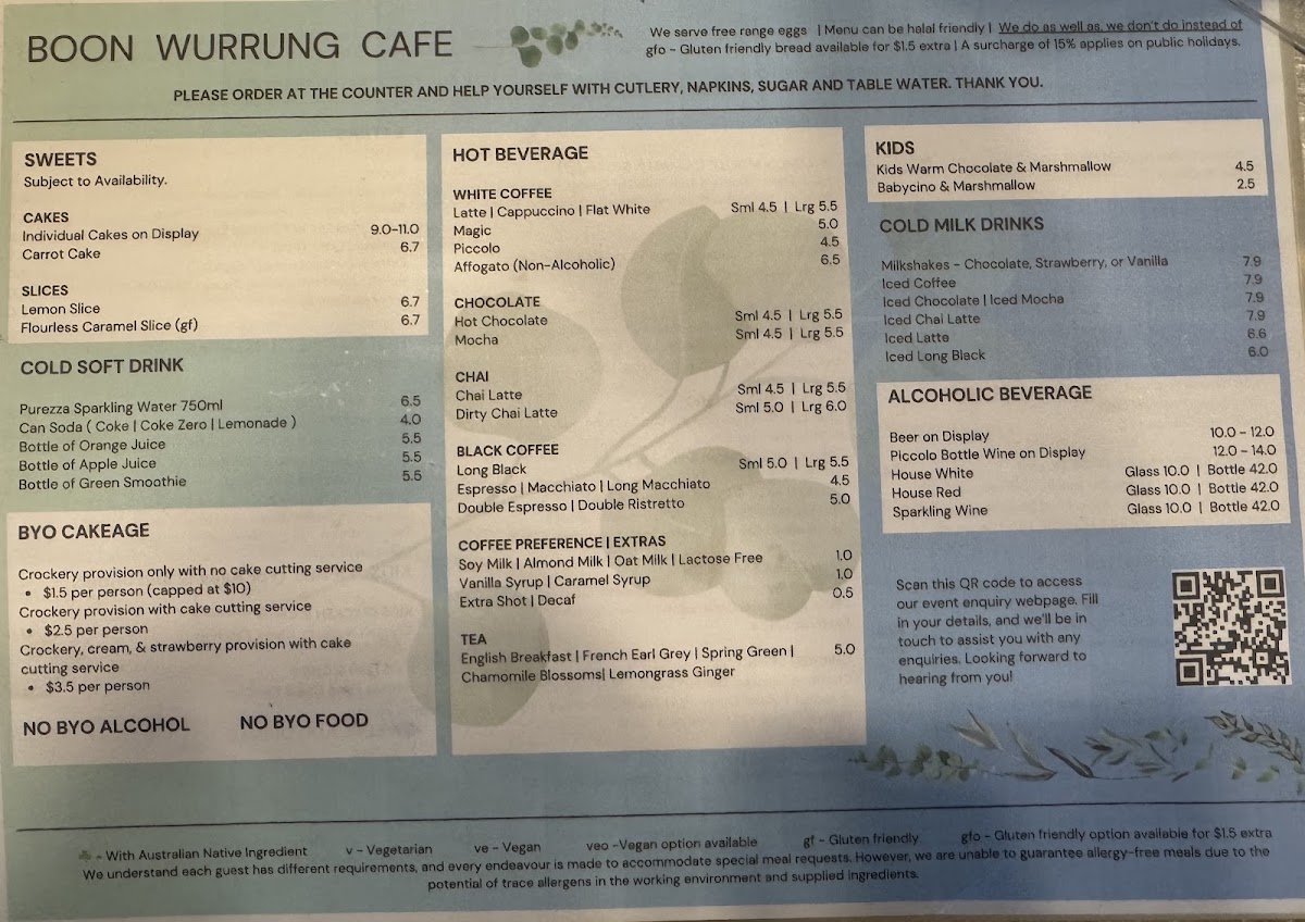 Boon Wurrung Cafe menu board