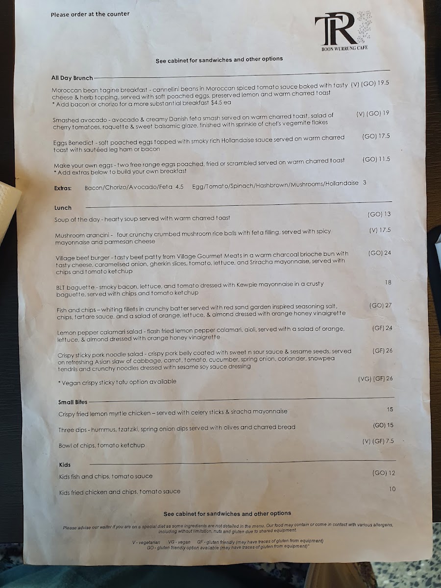 Boon Wurrung Cafe menu board