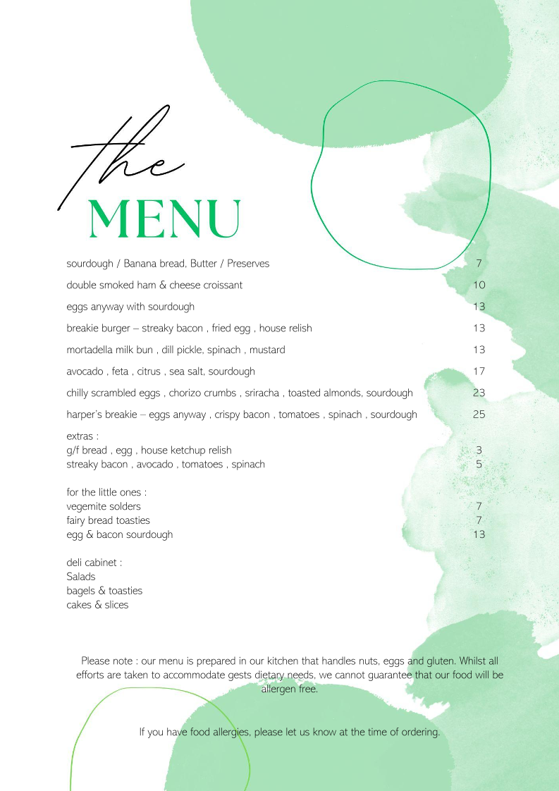 Harper's Kitchen menu board