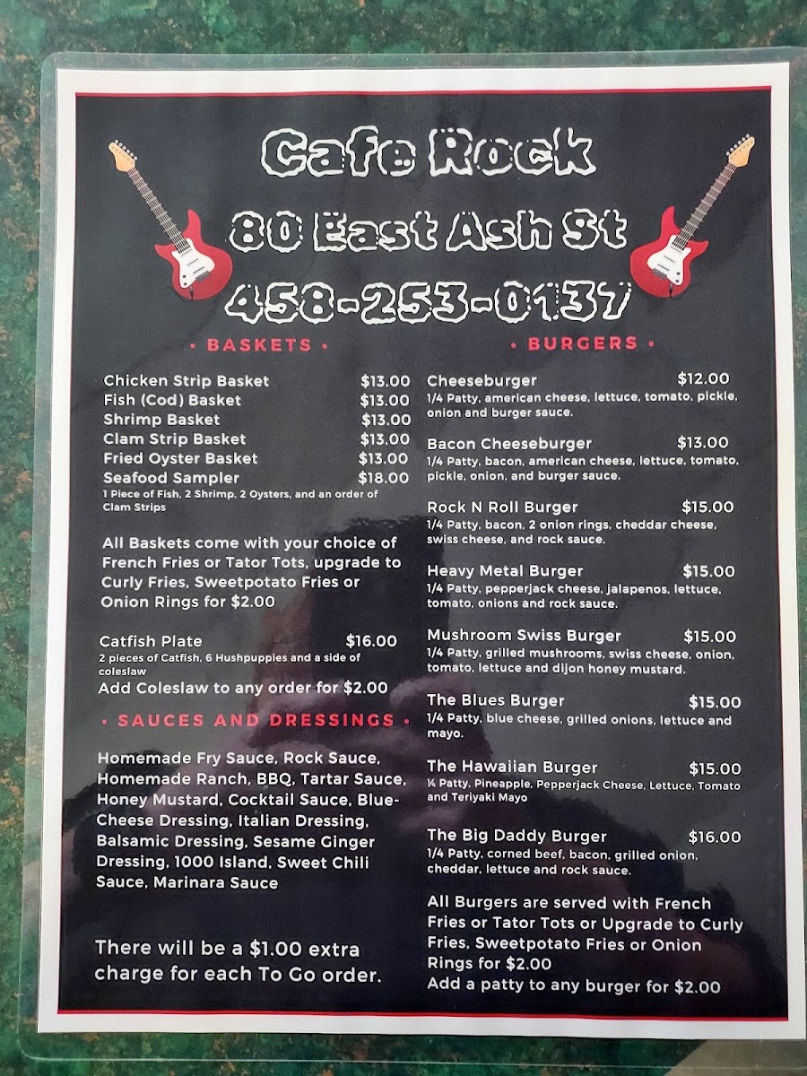 Cafe Rock menu board