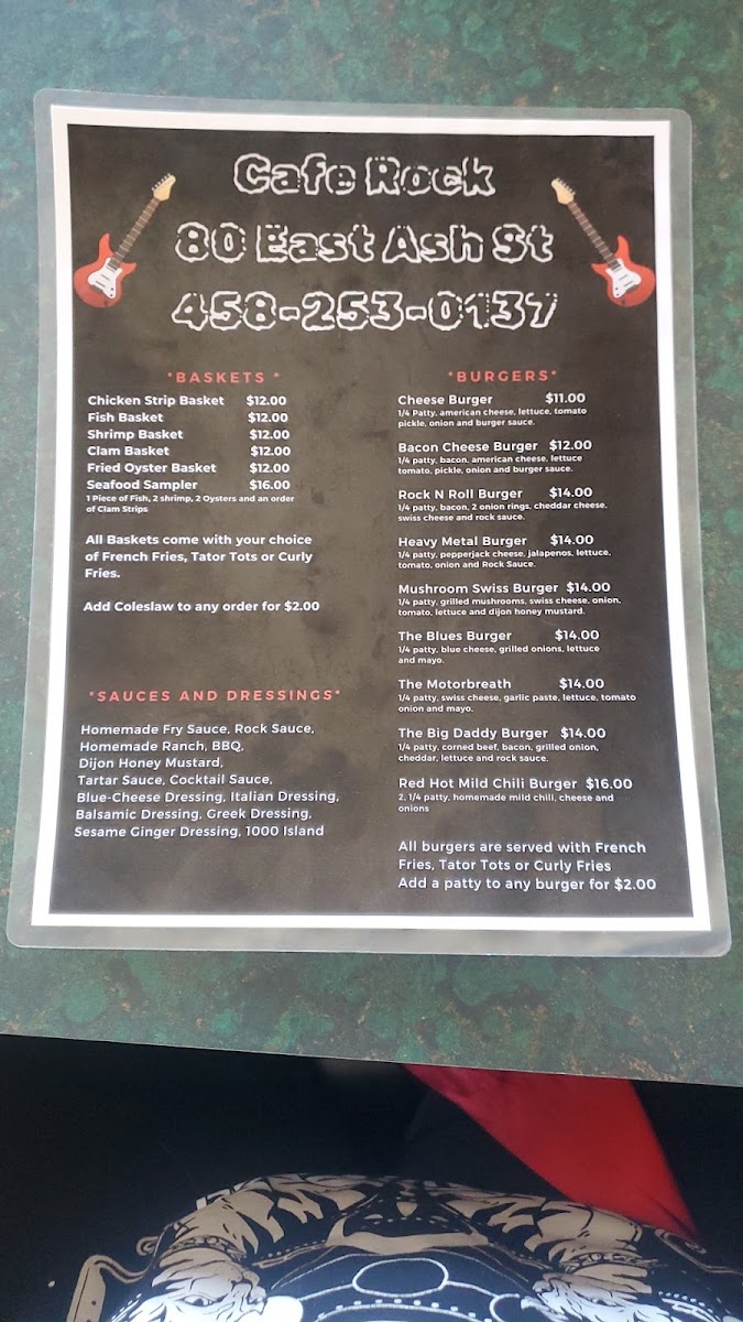 Cafe Rock menu board