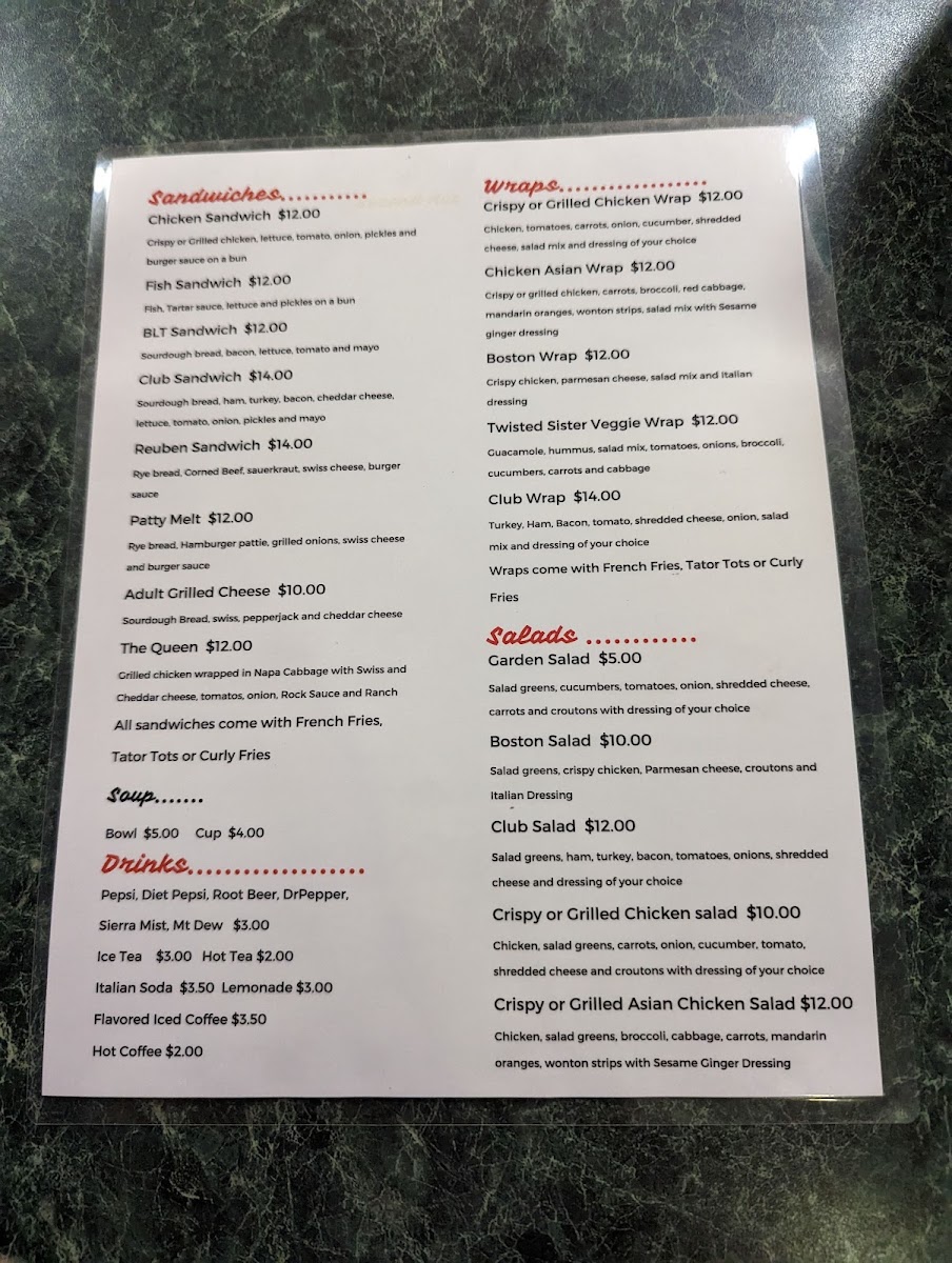 Cafe Rock menu board