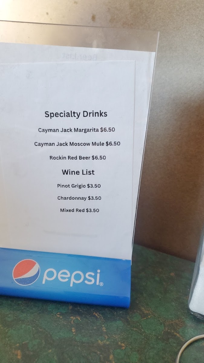 Cafe Rock menu board
