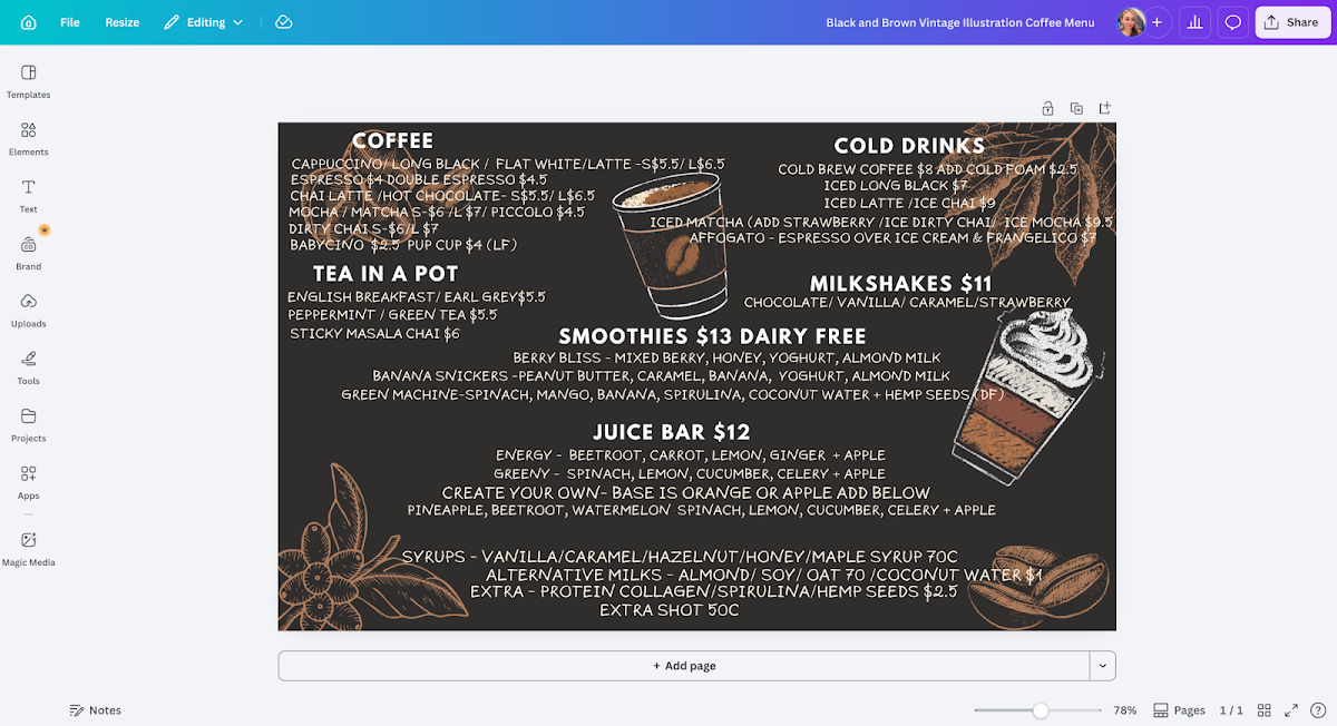 Hidden Gem Coffee menu board