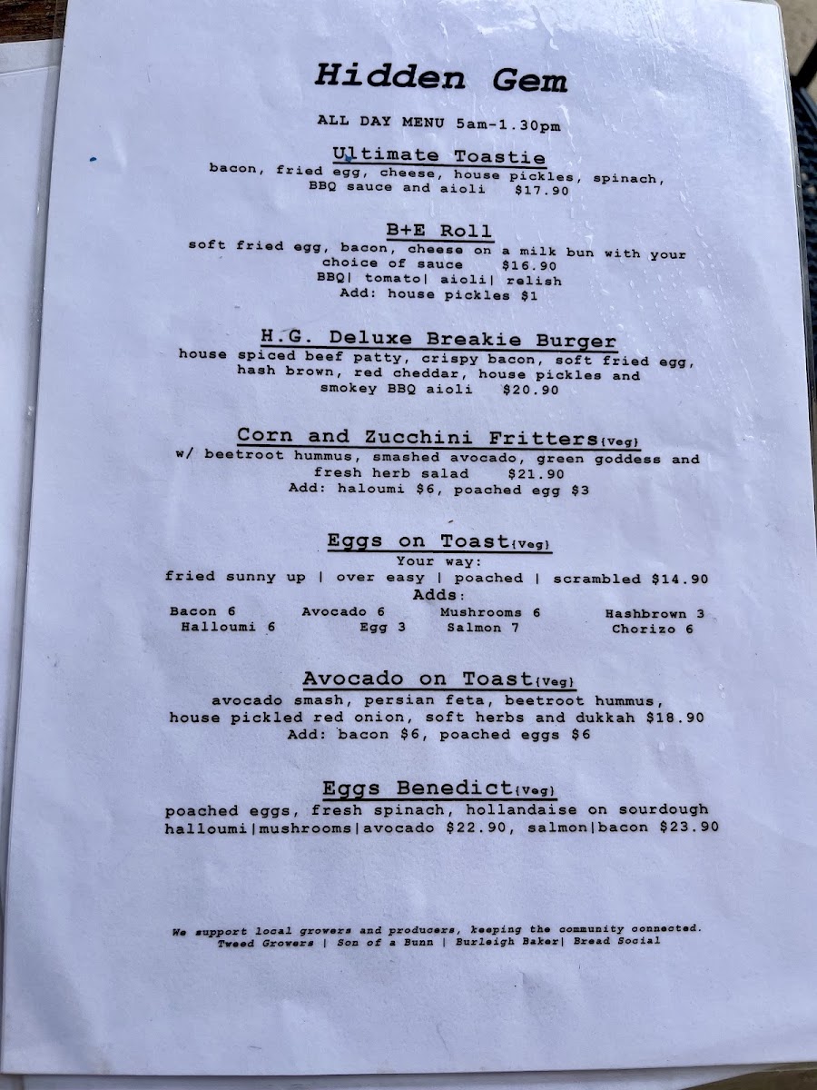Hidden Gem Coffee menu board