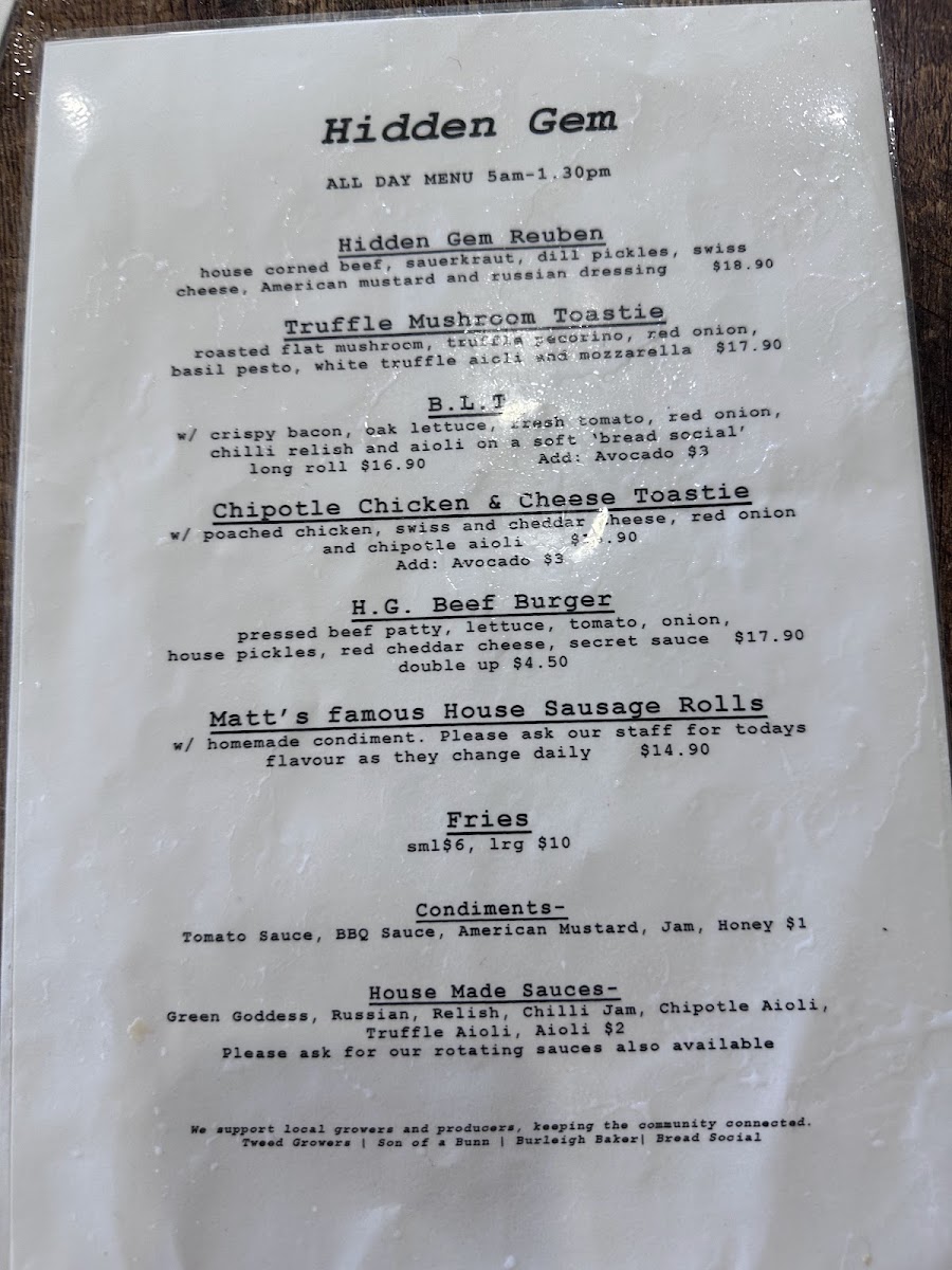 Hidden Gem Coffee menu board