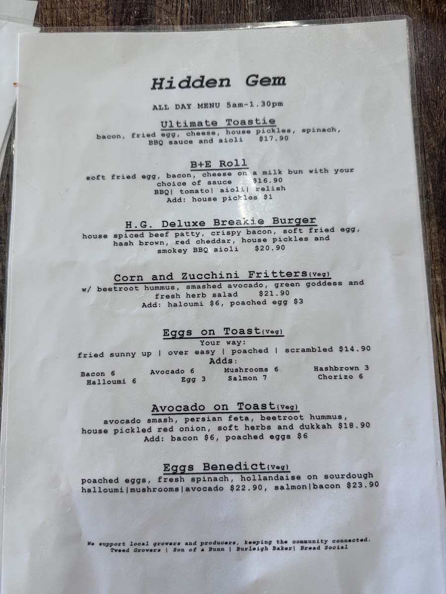 Hidden Gem Coffee menu board
