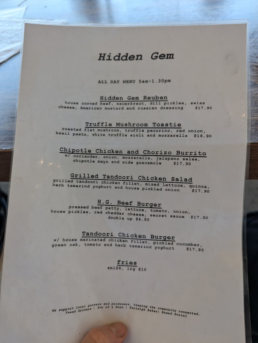Hidden Gem Coffee menu board