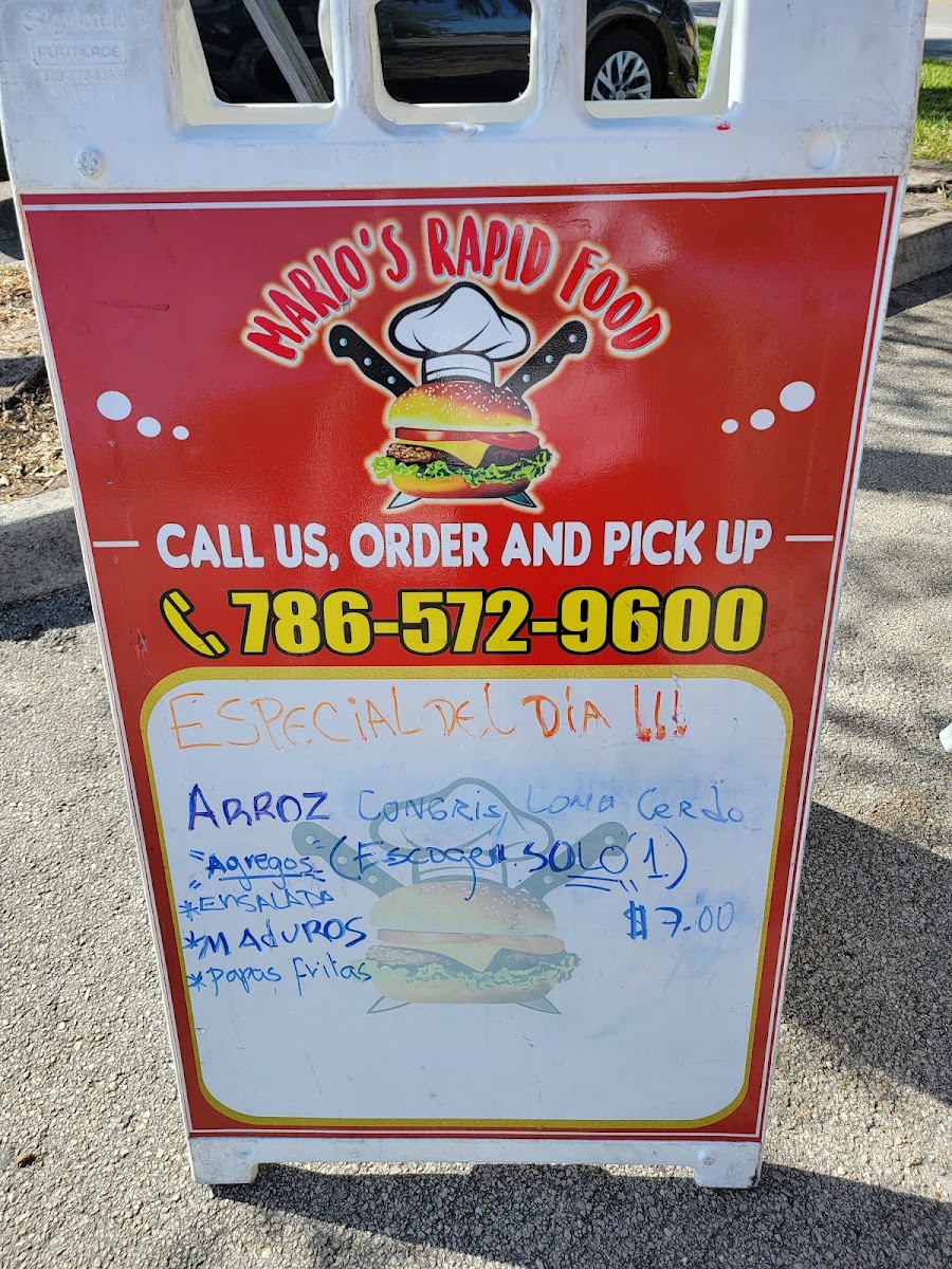 Mario's Rapid Food LLC menu board