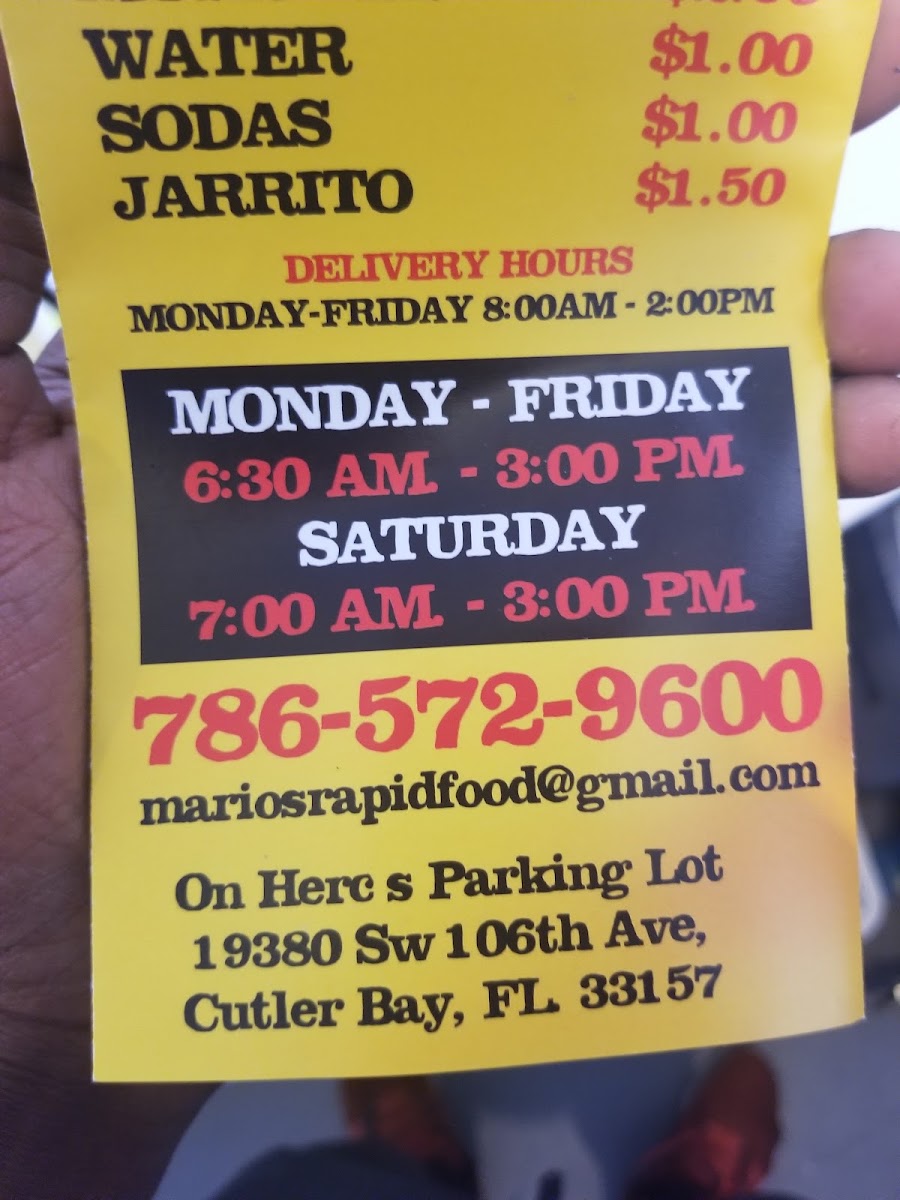 Mario's Rapid Food LLC menu board