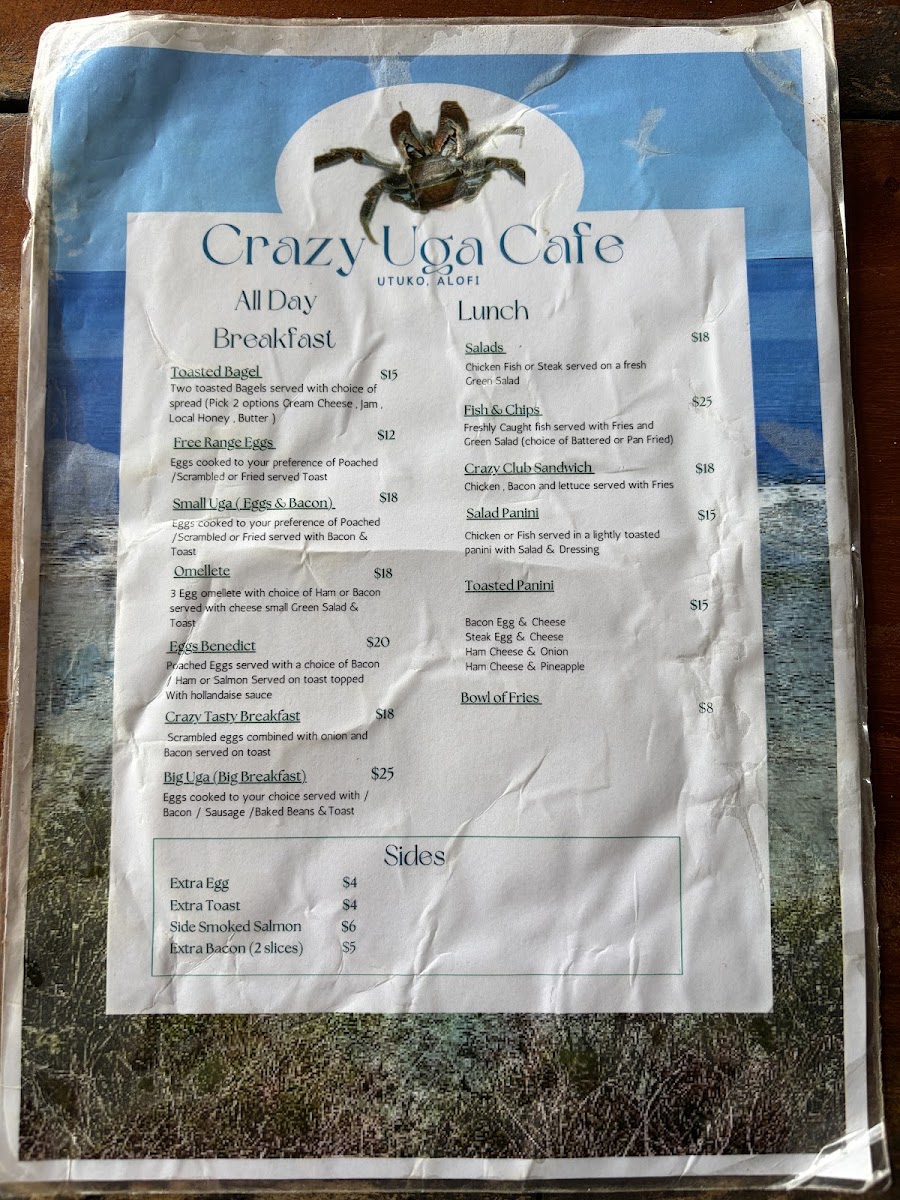 Crazy Uga's Cafe menu board