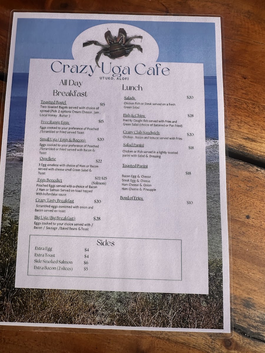 Crazy Uga's Cafe menu board