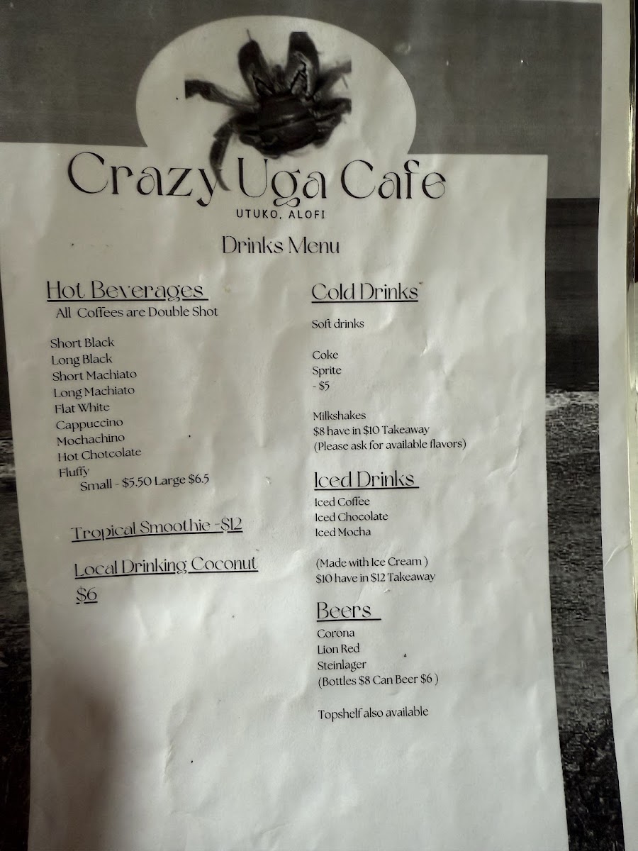 Crazy Uga's Cafe menu board