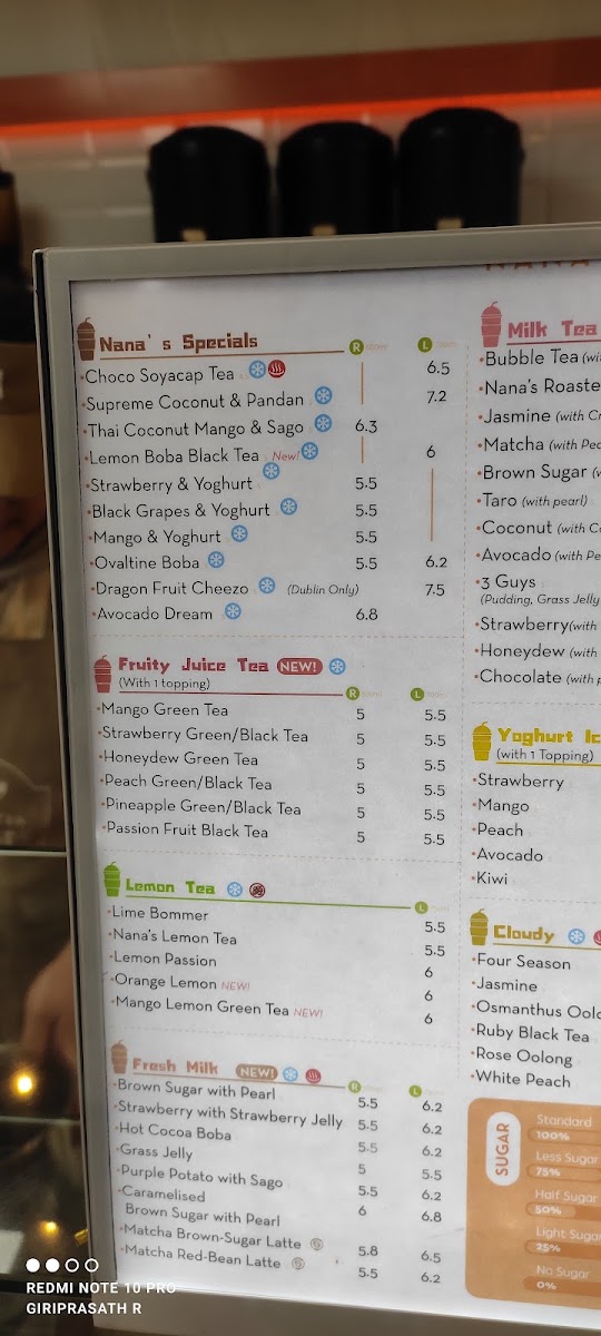 Nana's Tea Galway menu board