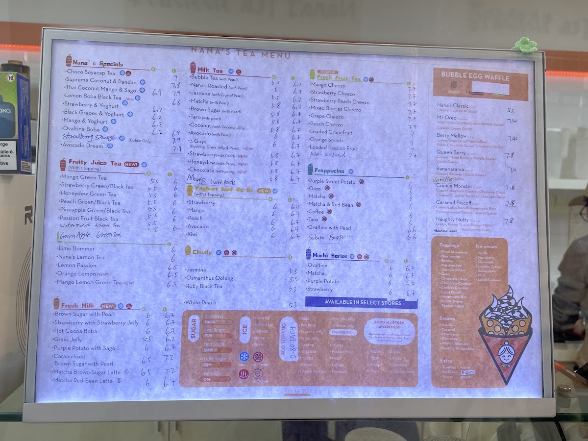 Nana's Tea Galway menu board