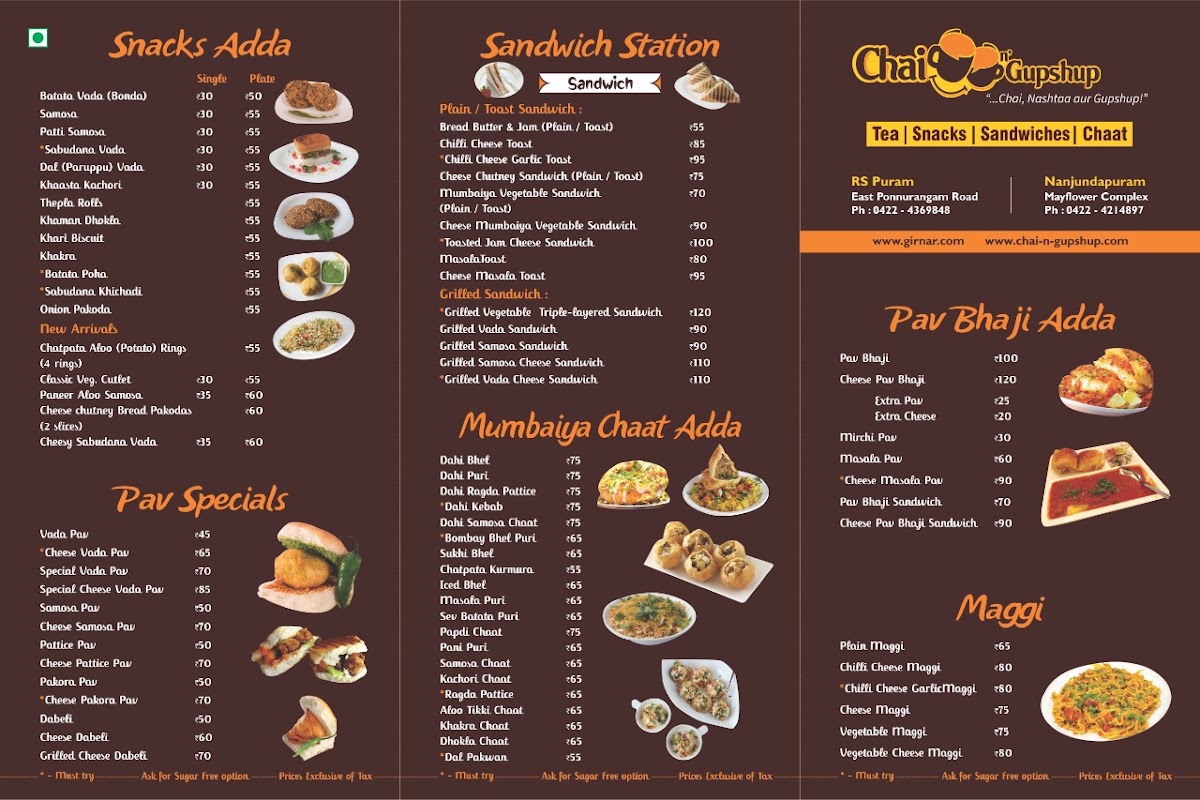 Chai n' Gupshup Tea Hangout menu board