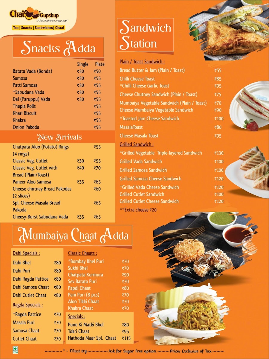 Chai n' Gupshup Tea Hangout menu board