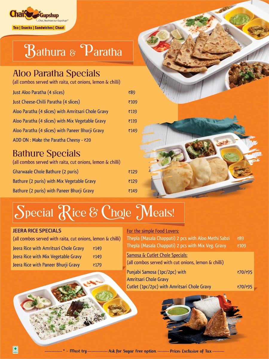 Chai n' Gupshup Tea Hangout menu board