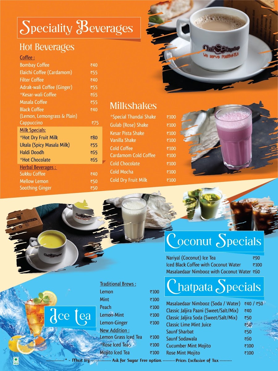 Chai n' Gupshup Tea Hangout menu board