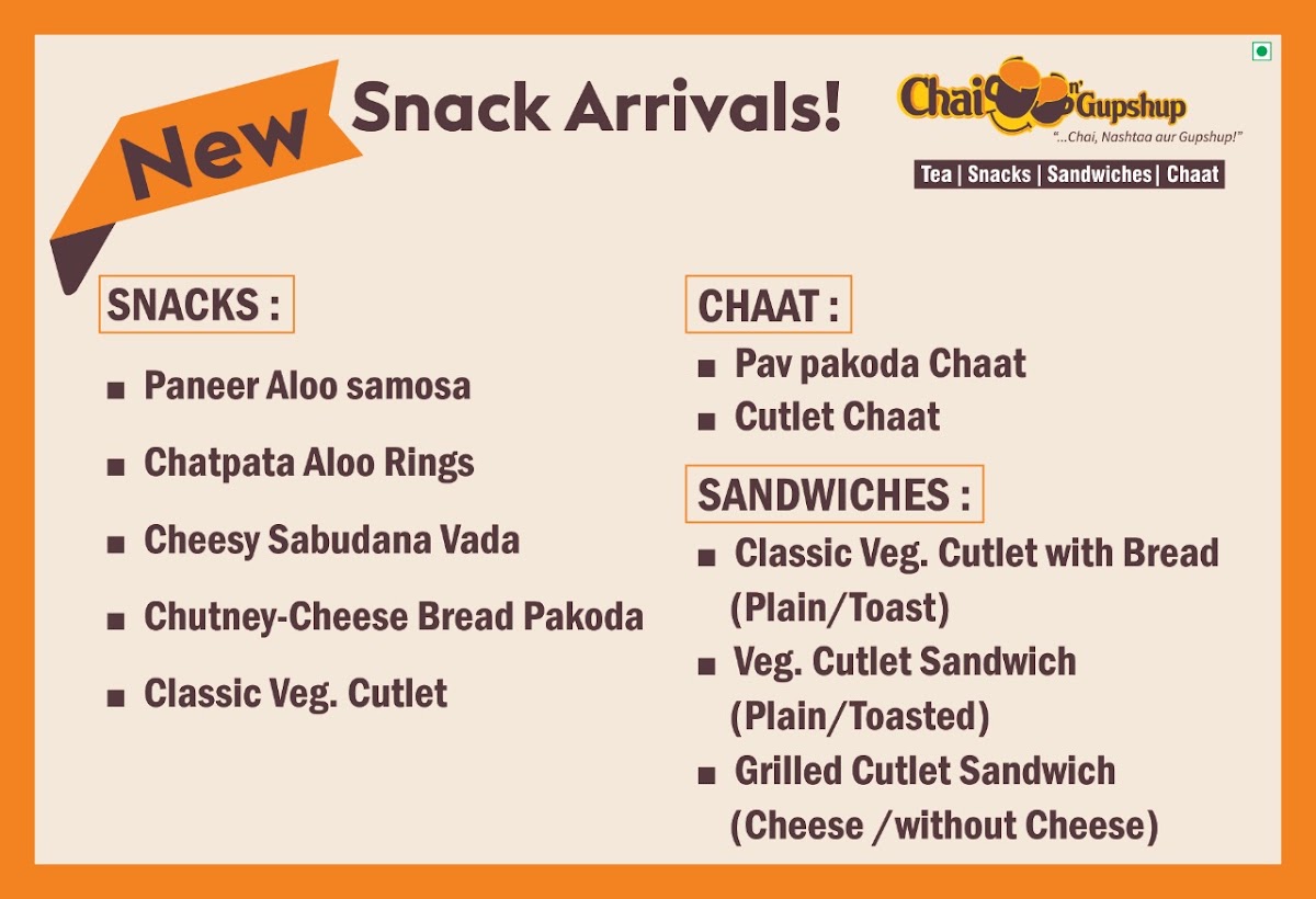 Chai n' Gupshup Tea Hangout menu board