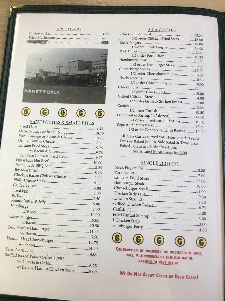 Circle G Cafe menu board