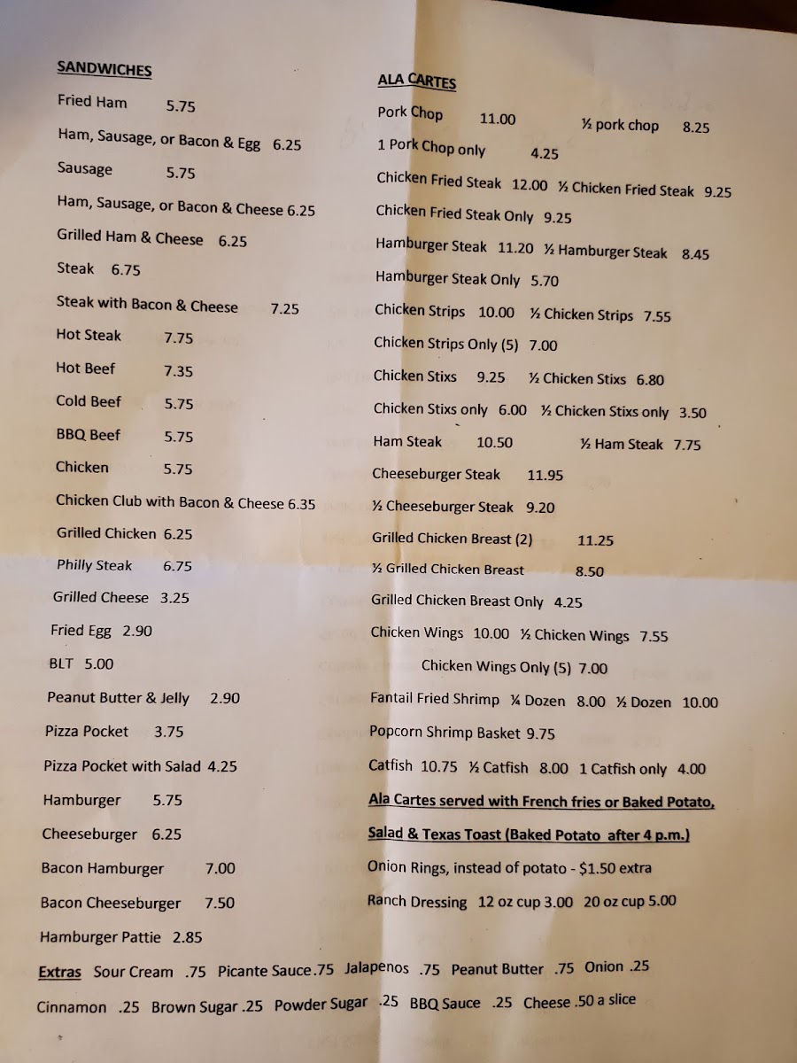 Circle G Cafe menu board
