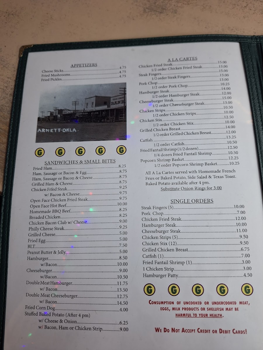 Circle G Cafe menu board