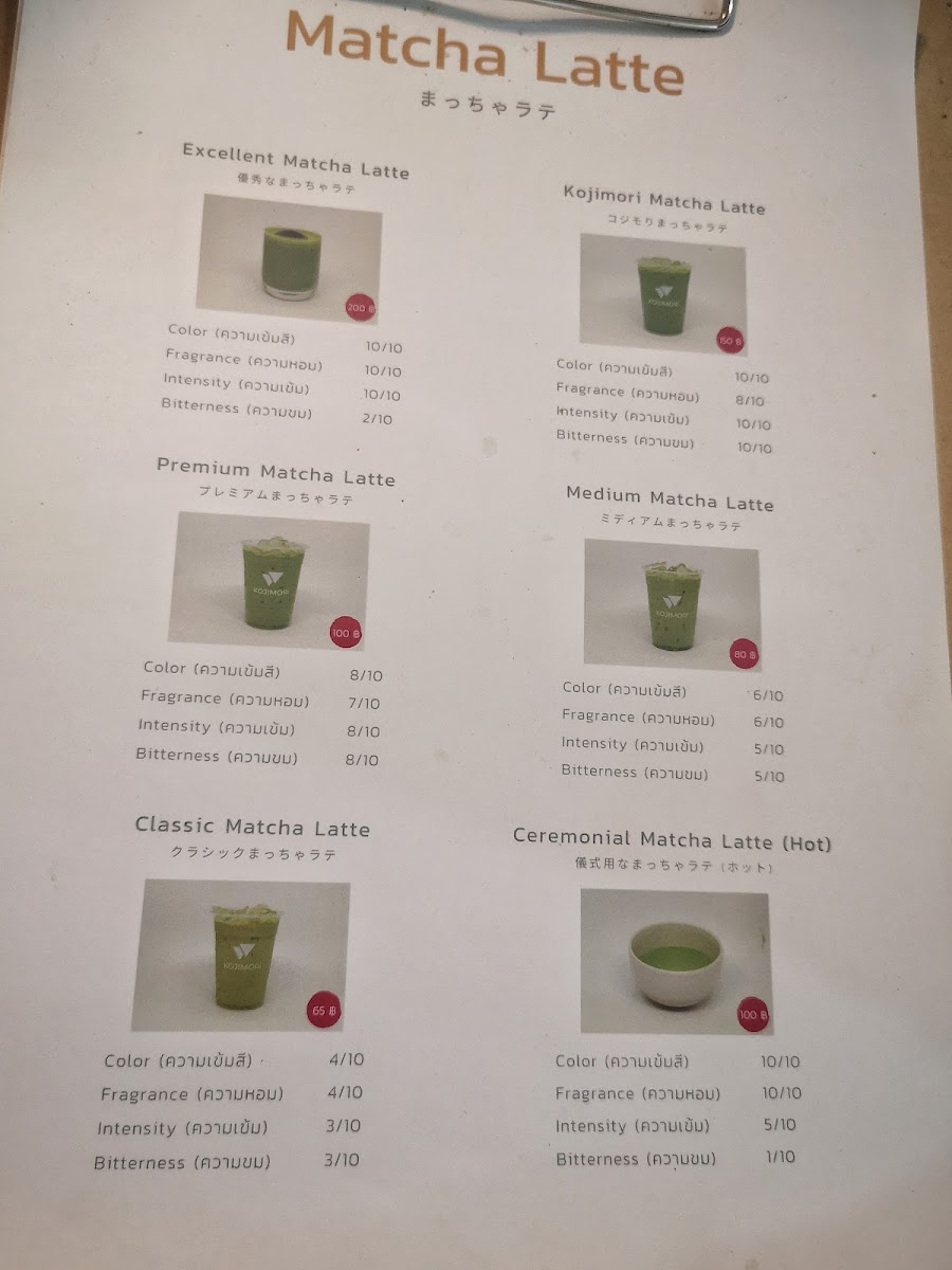 Kojimori Matcha menu board