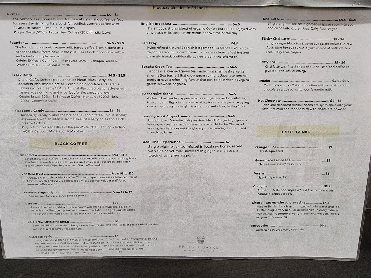 French Basket cafe Sawtell menu board