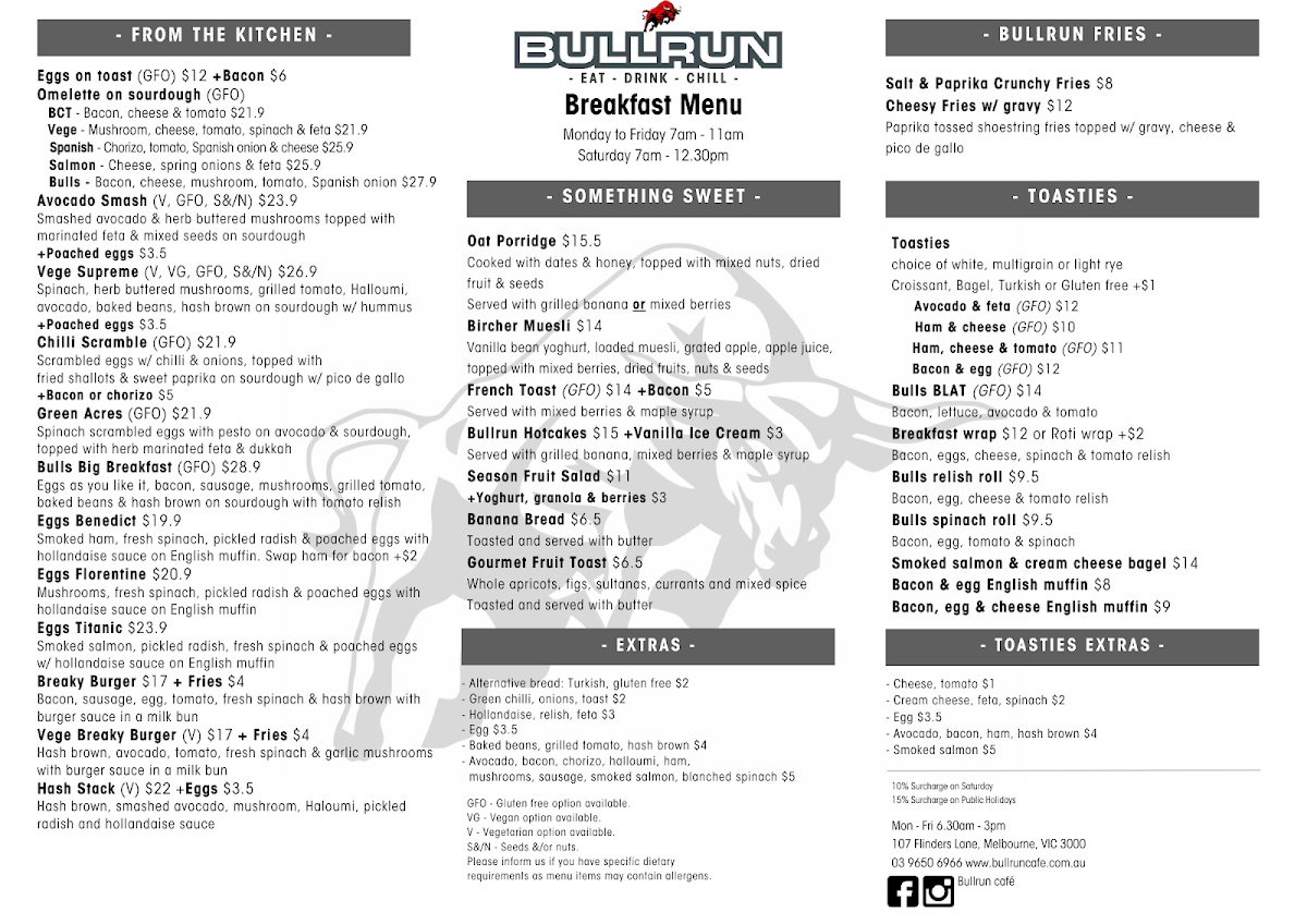 Bullrun café menu board