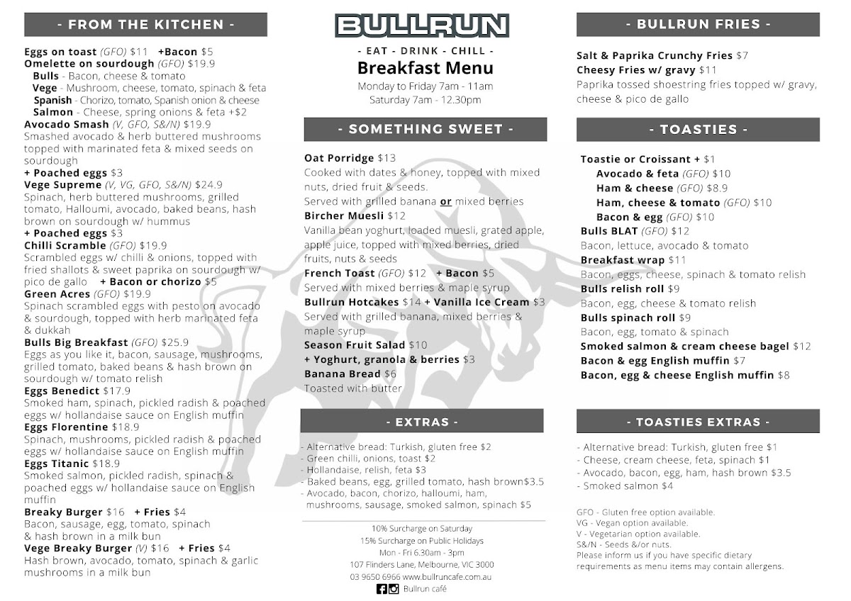 Bullrun café menu board