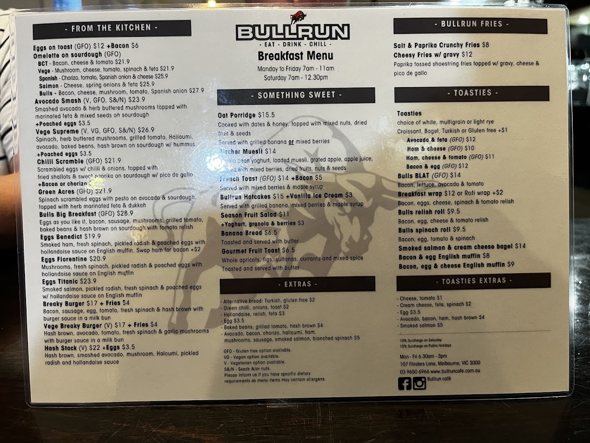 Bullrun café menu board