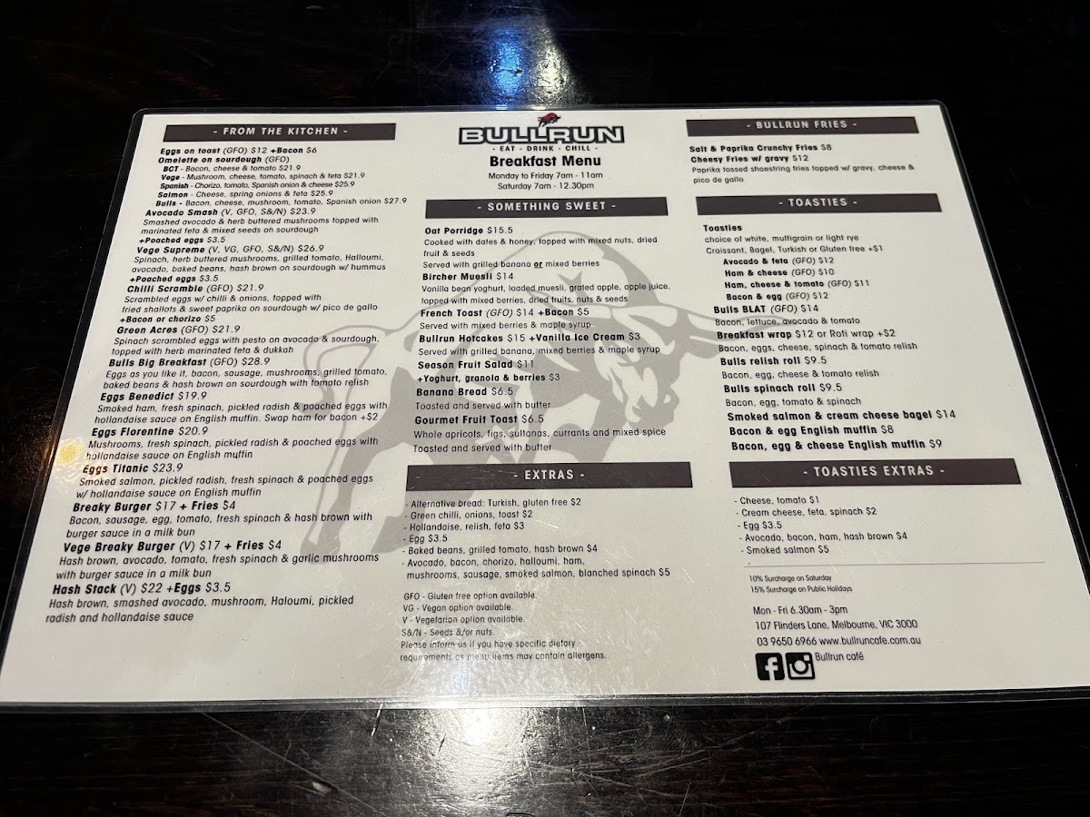 Bullrun café menu board