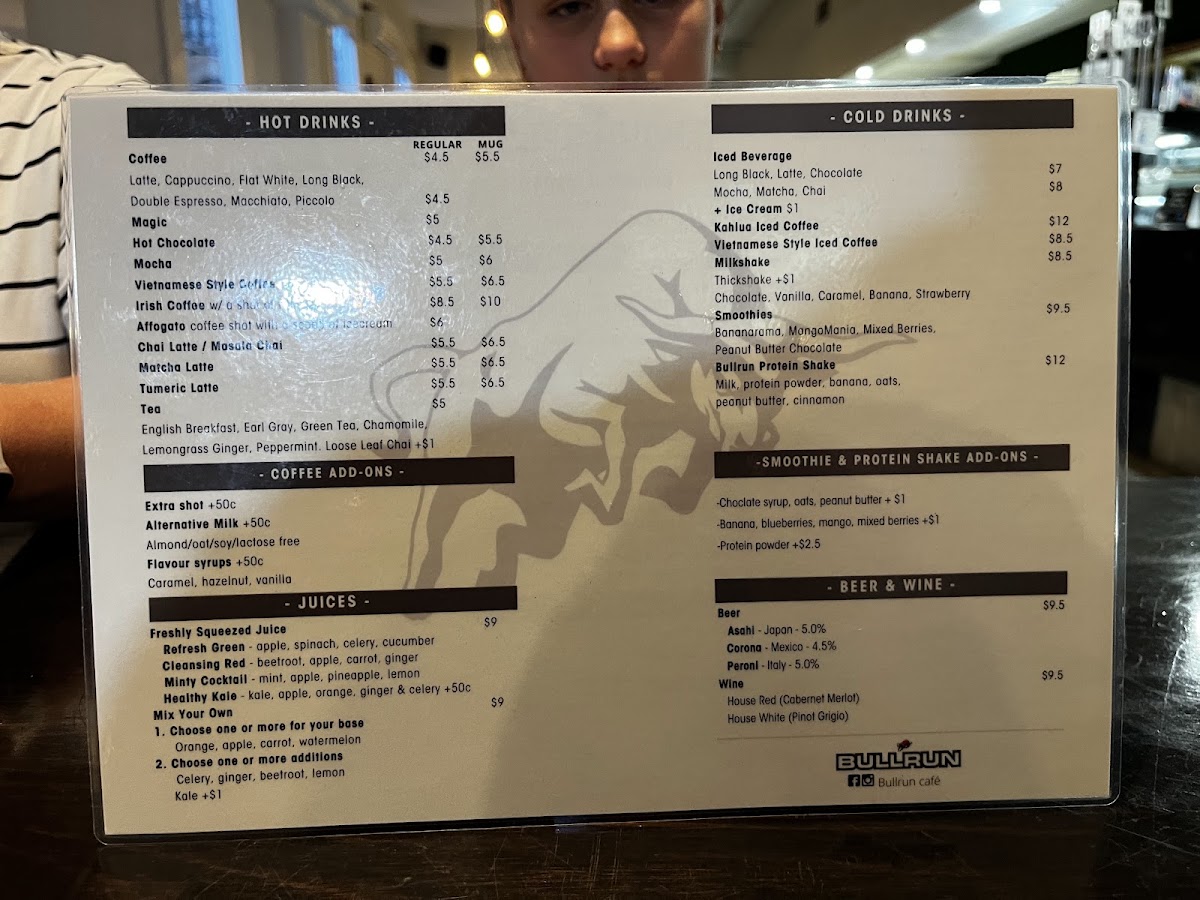 Bullrun café menu board
