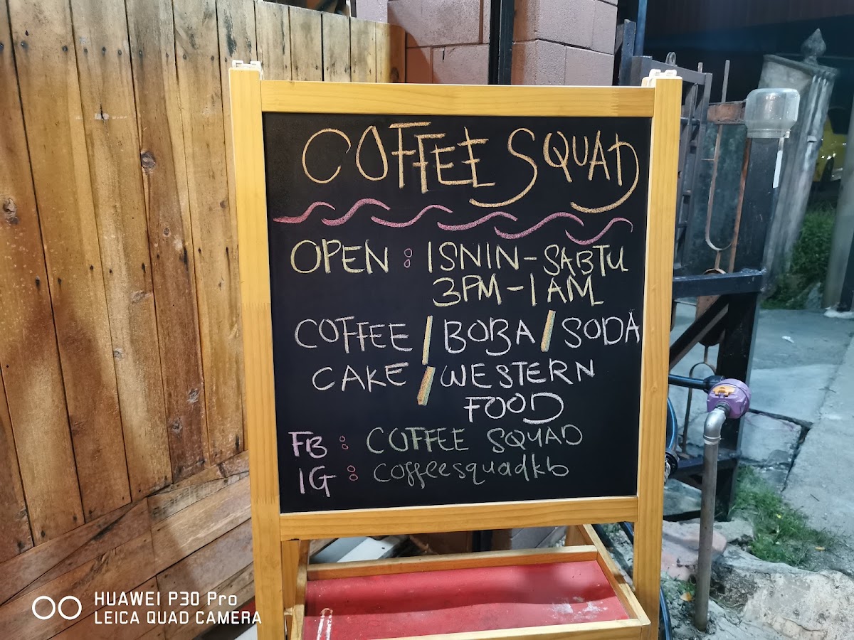 Coffee Squad Cafe menu board