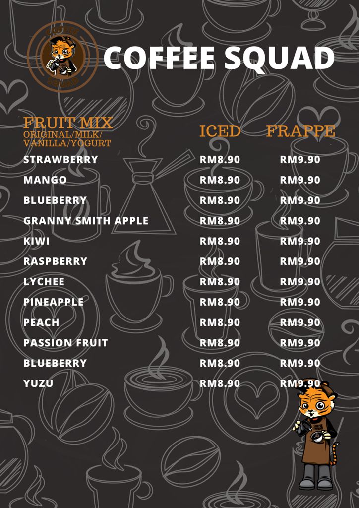 Coffee Squad Cafe menu board
