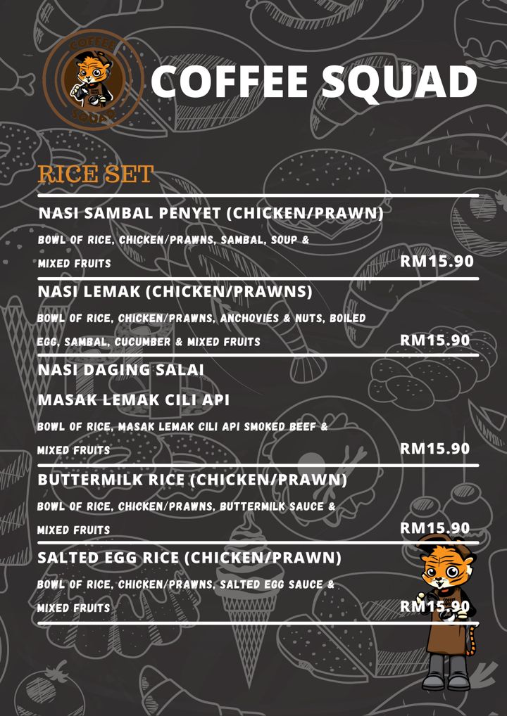 Coffee Squad Cafe menu board