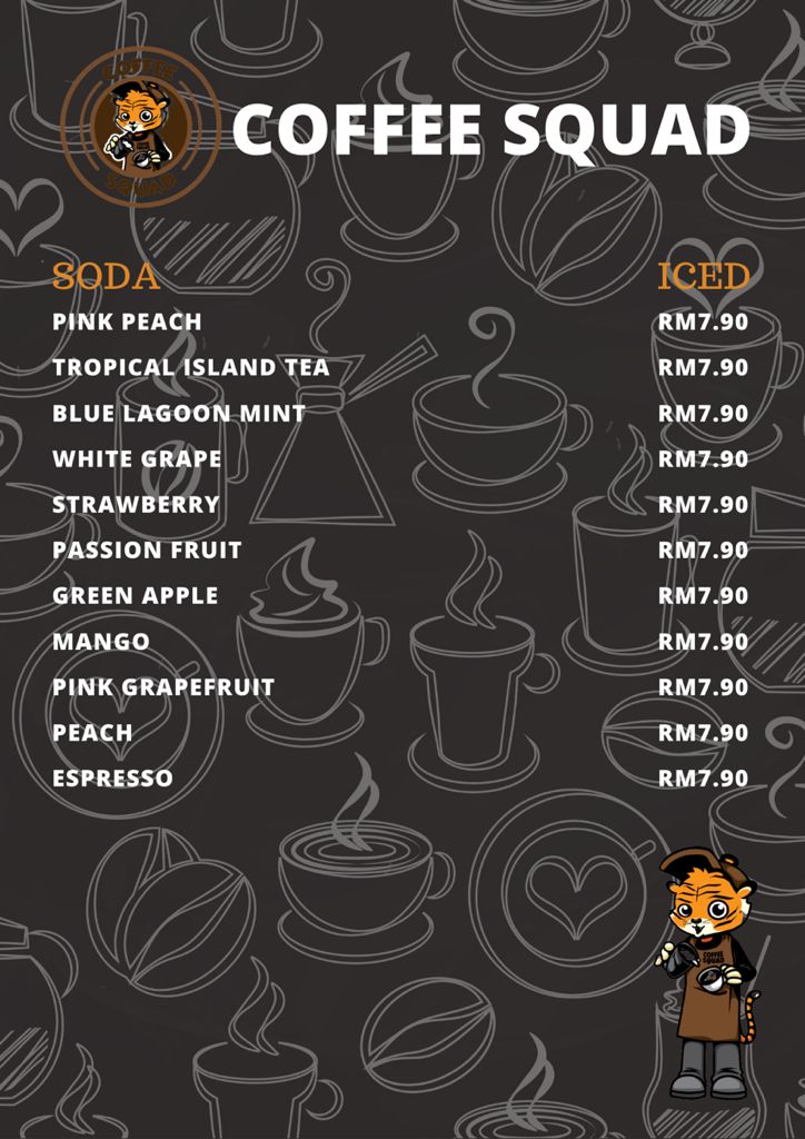 Coffee Squad Cafe menu board