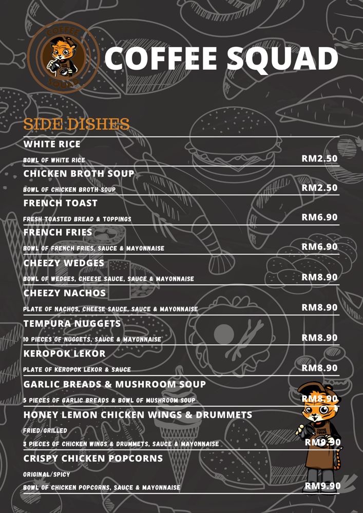 Coffee Squad Cafe menu board