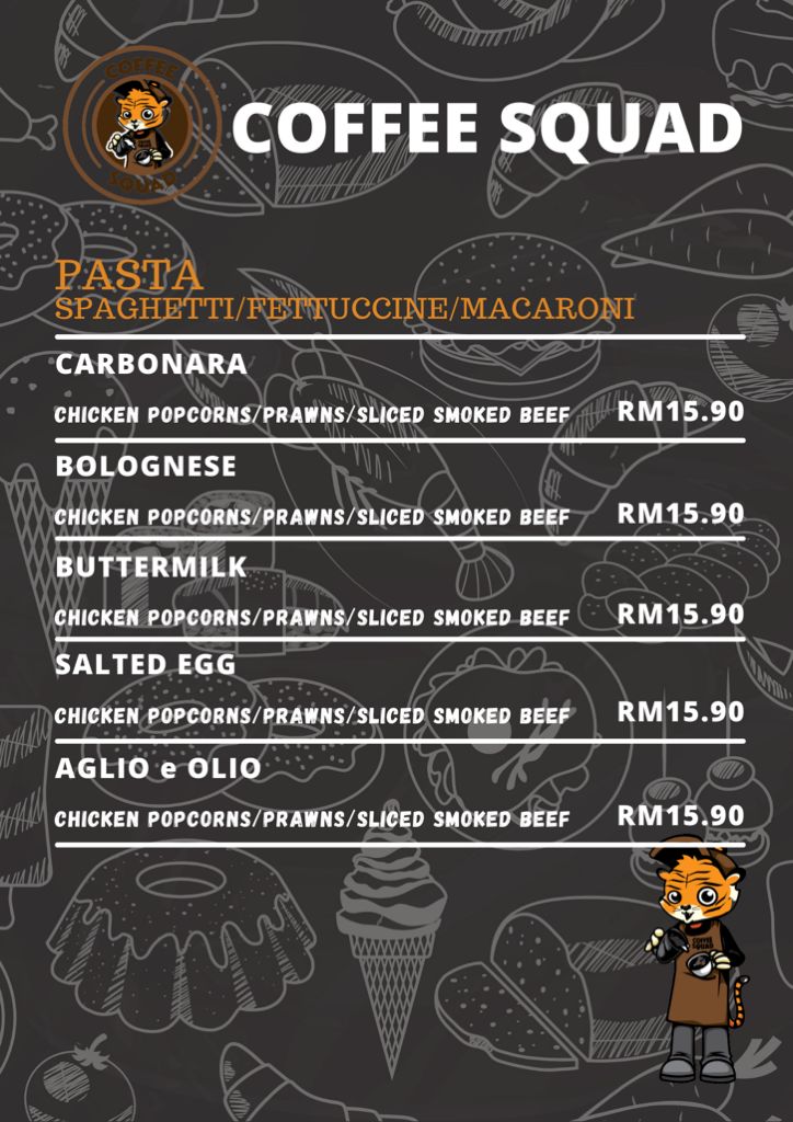 Coffee Squad Cafe menu board