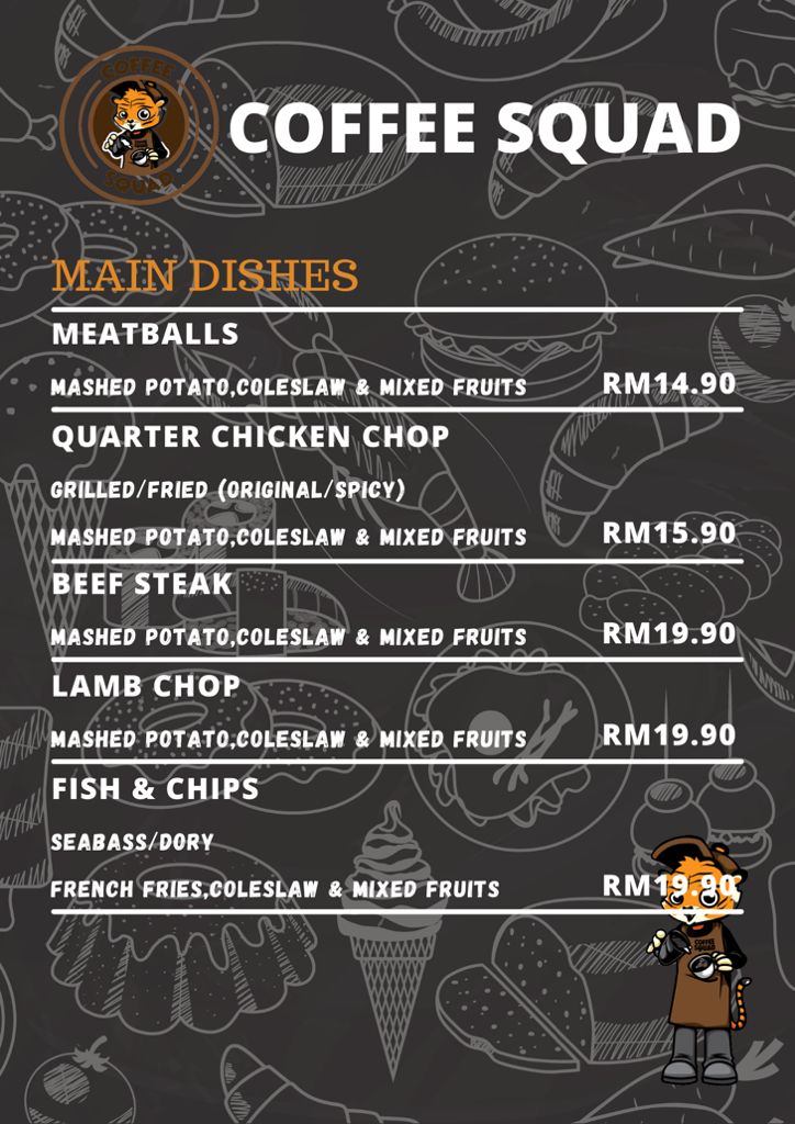 Coffee Squad Cafe menu board
