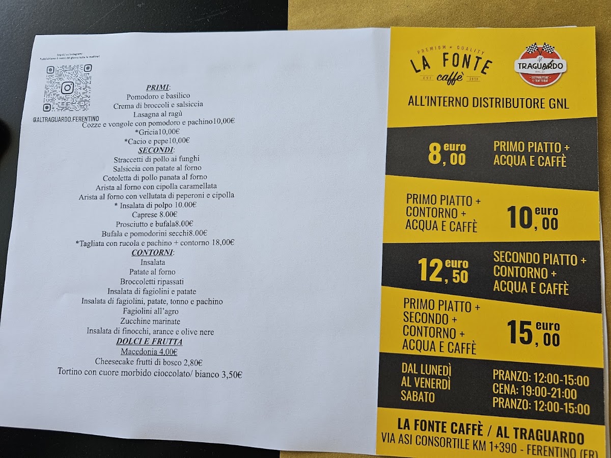 La Fonte del Caffè menu board