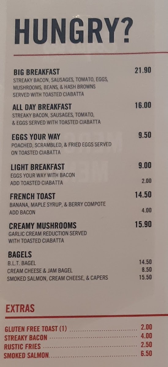 Esquires Cafe - Mercer menu board