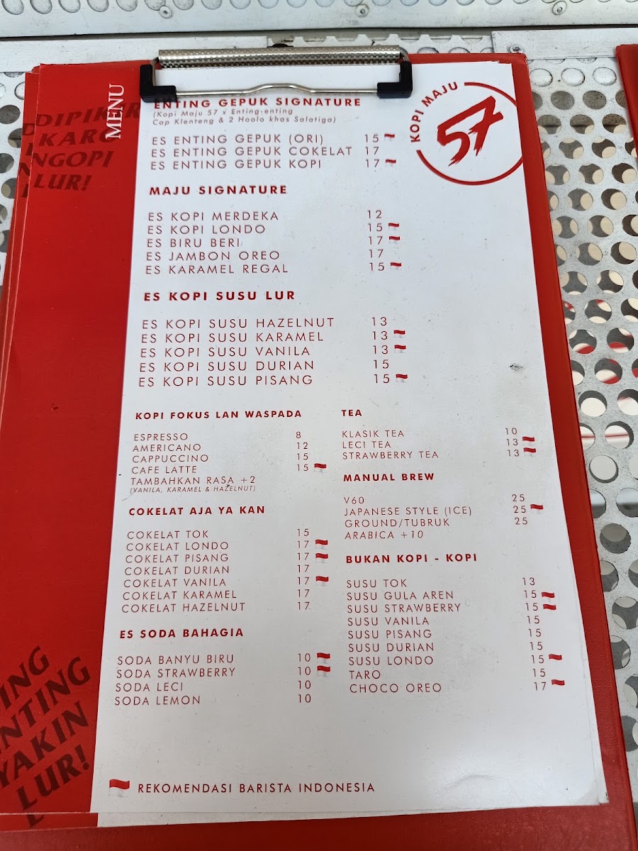 KOPI MAJU 57 - GOR TRI LOMBA JUANG menu board