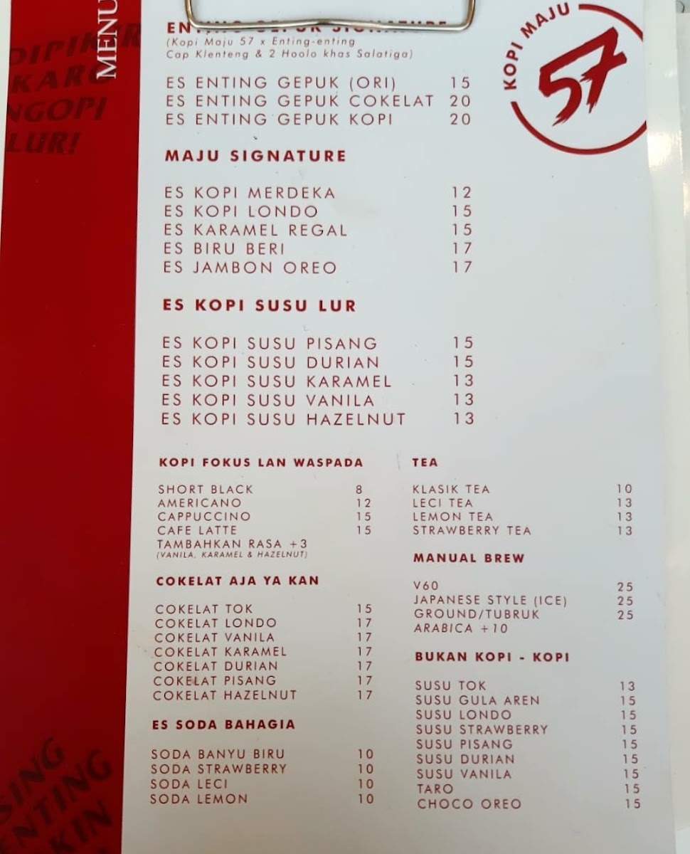 KOPI MAJU 57 - GOR TRI LOMBA JUANG menu board
