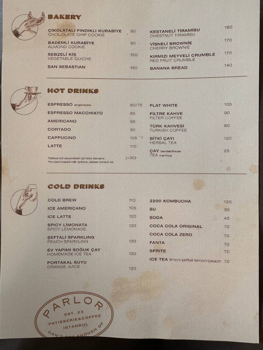 Parlor İstanbul menu board